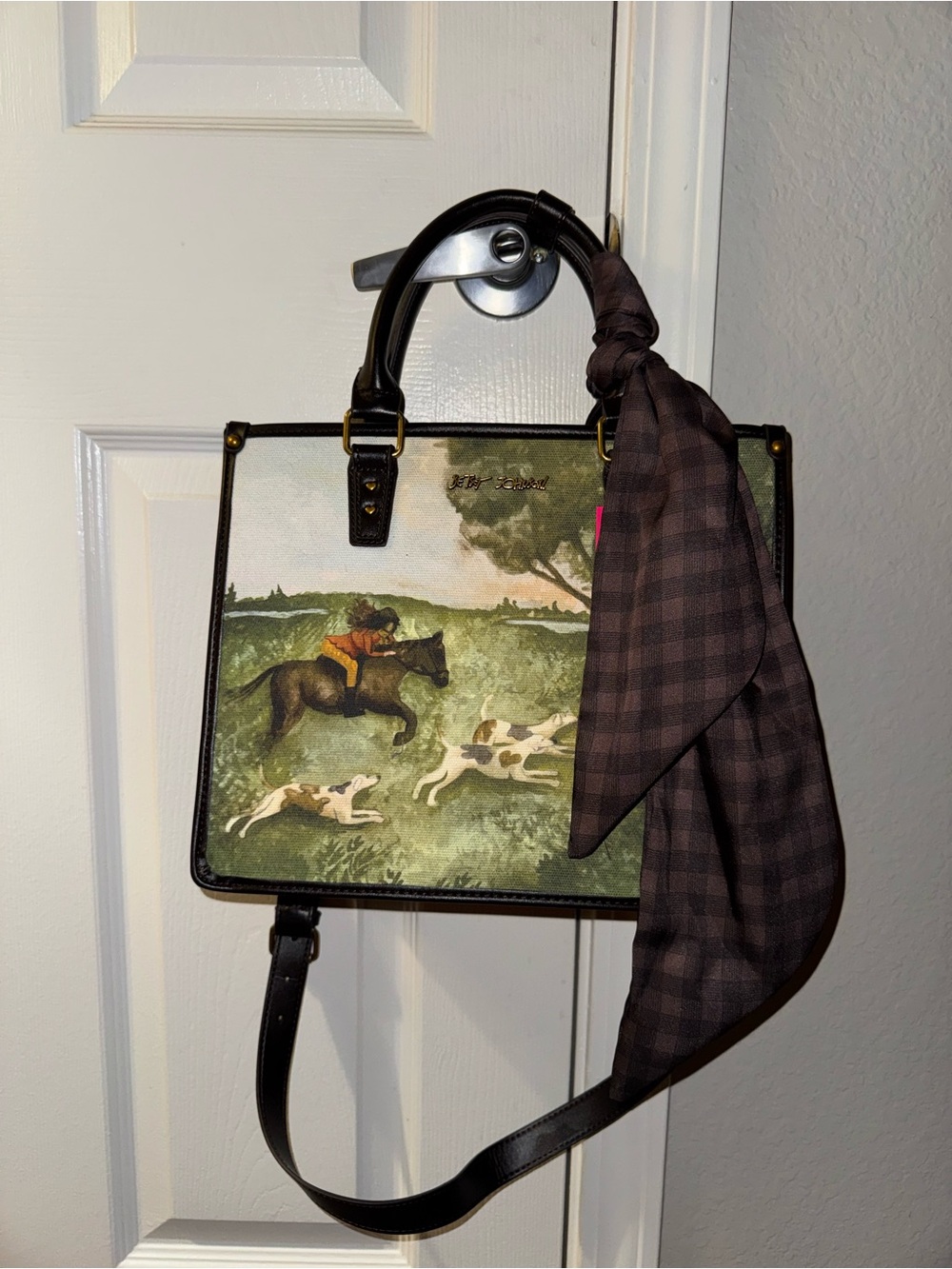 Betsey Johnson Vintage Style Satchel or Shoulder Bag with Horse and Hound Print